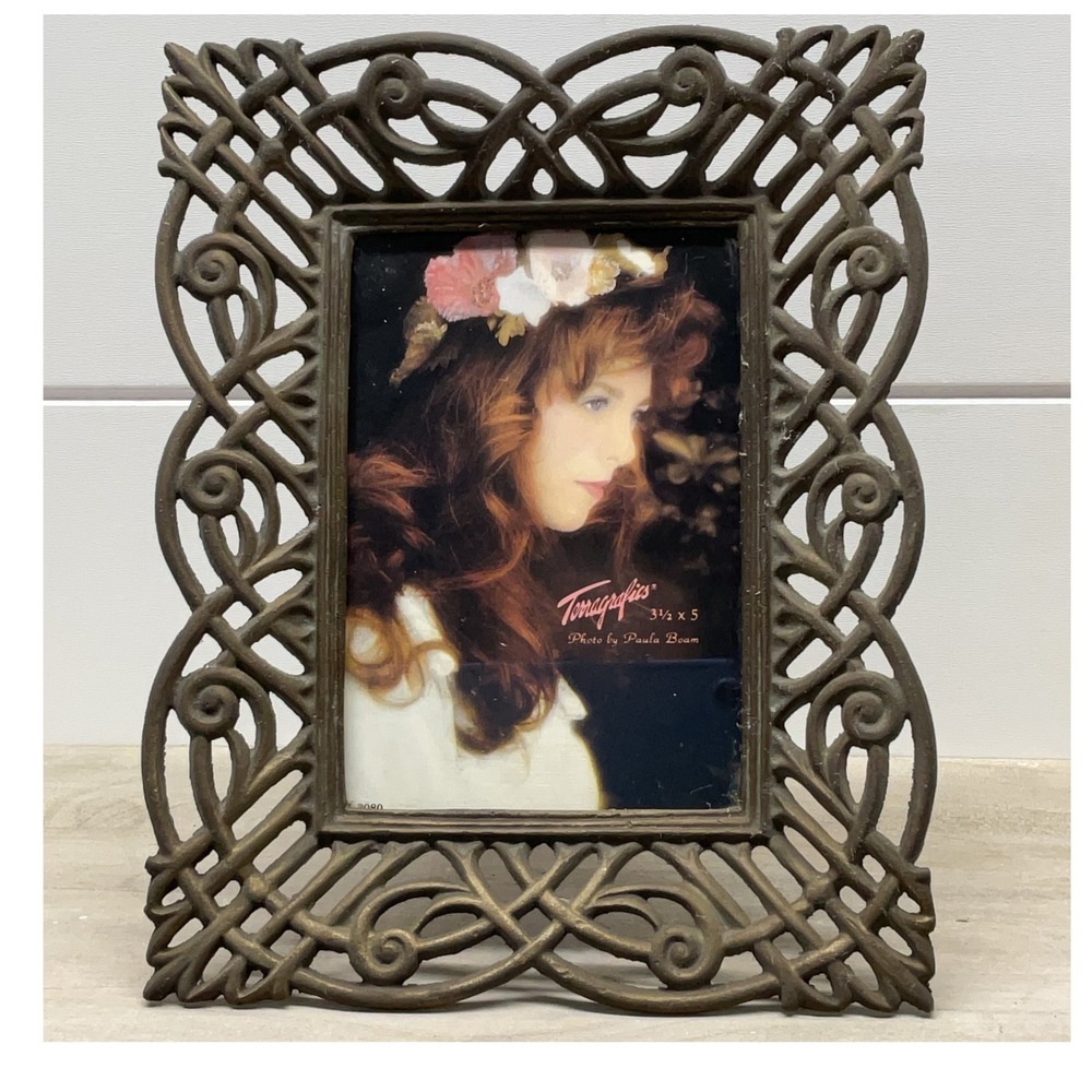 Terragrafics 1987 Vintage Ornate Metal Lattice Scroll Picture Frame 3.5x5 Bronze